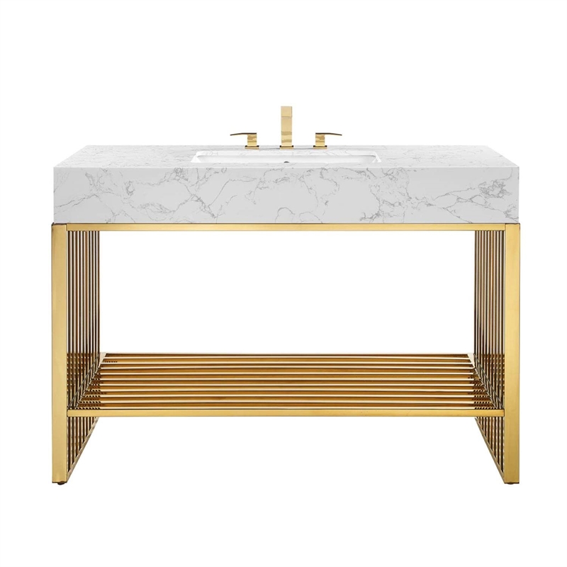 Modway Gridiron Stainless Steel Bathroom Vanity in White/Gold