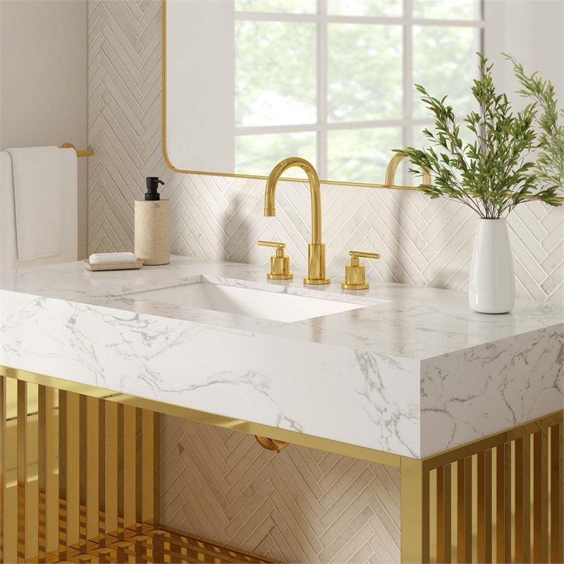 Modway Gridiron Stainless Steel Bathroom Vanity in White/Gold