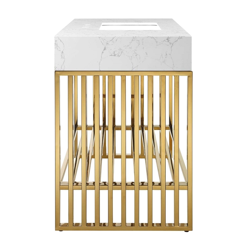 Modway Gridiron Stainless Steel Bathroom Vanity in White/Gold