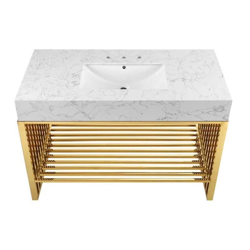 Modway Gridiron Stainless Steel Bathroom Vanity in White/Gold