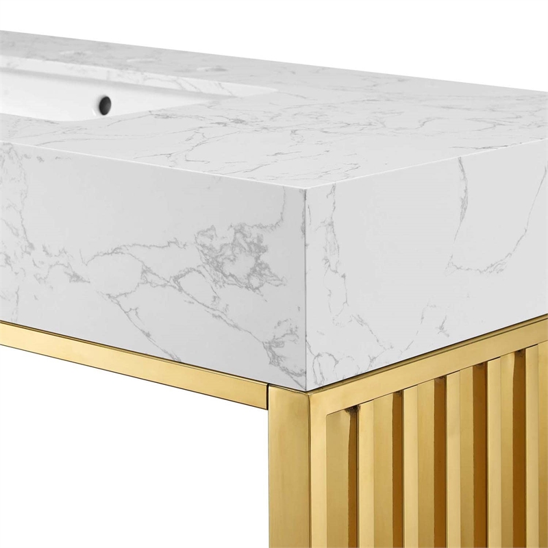 Modway Gridiron Stainless Steel Bathroom Vanity in White/Gold