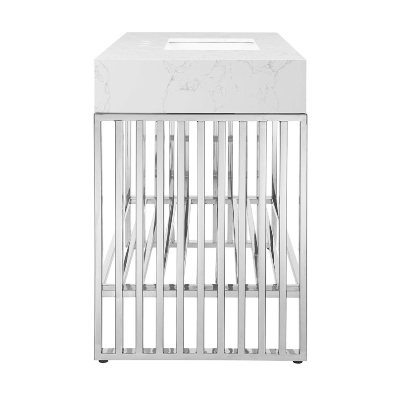 Modway Gridiron Stainless Steel Bathroom Vanity in White/Silver