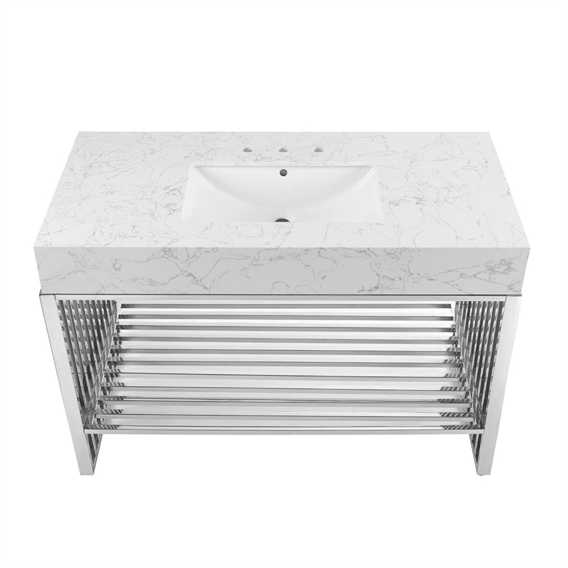 Modway Gridiron Stainless Steel Bathroom Vanity in White/Silver