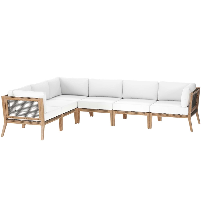 Modway Clearwater 6-Piece Wood Fabric Outdoor Sectional Sofa in Gray/White