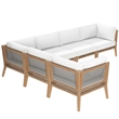 Modway Clearwater 6-Piece Wood Fabric Outdoor Sectional Sofa in Gray/White