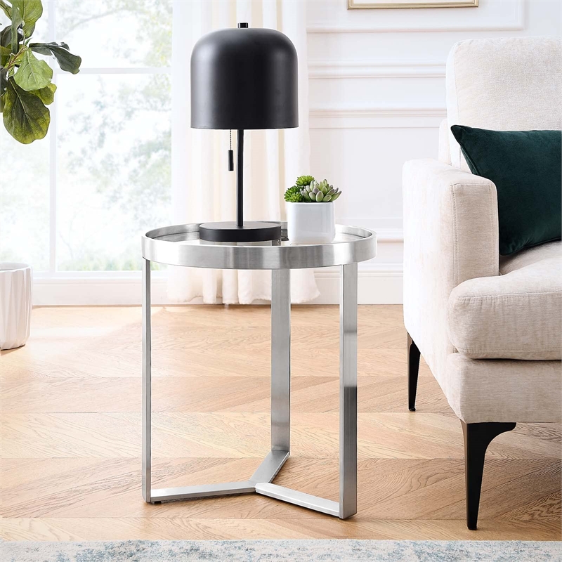 Modway Relay Modern Style Glass and Stainless Steel Side Table in Silver
