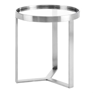 Modway Relay Modern Style Glass and Stainless Steel Side Table in Silver