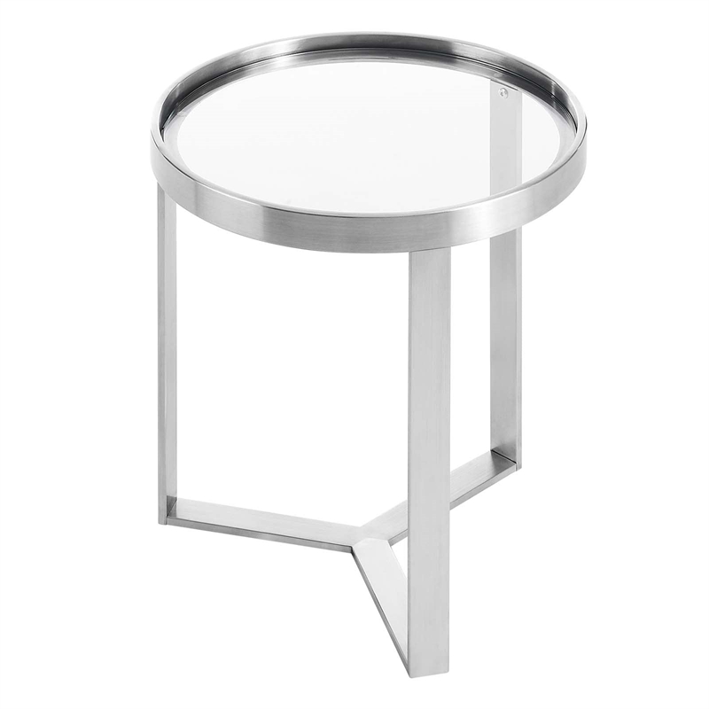 Modway Relay Modern Style Glass and Stainless Steel Side Table in Silver