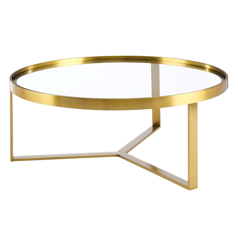Modway Relay Modern Style Glass and Stainless Steel Coffee Table in Gold