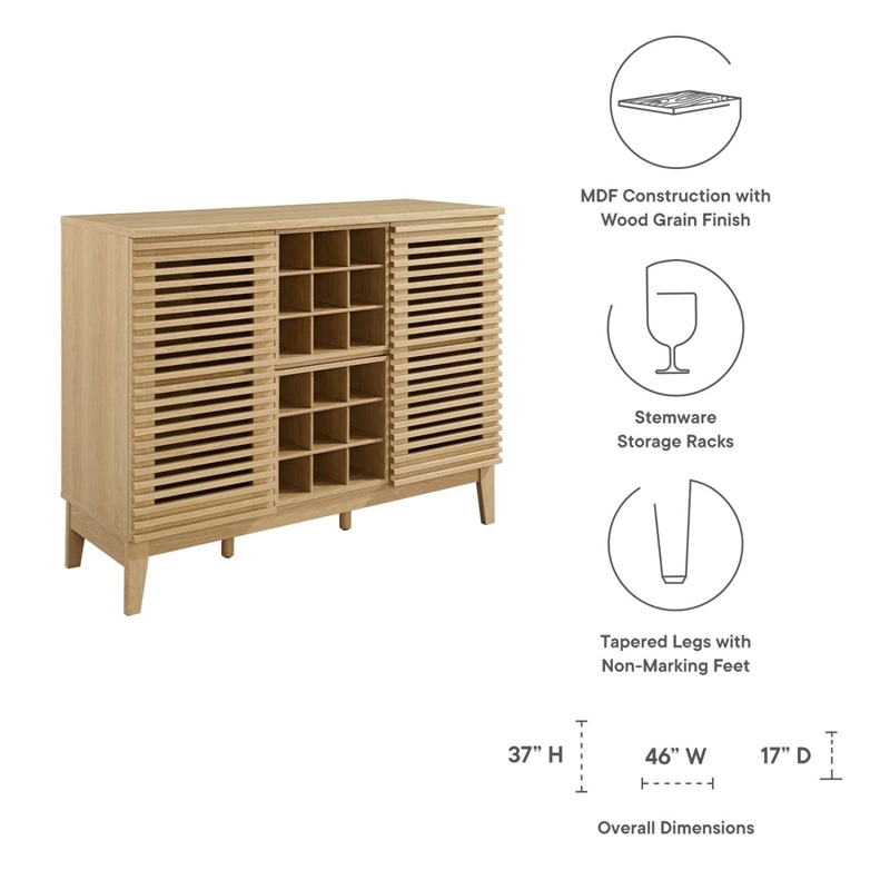 Modway Render Modern Style Particleboard and Laminate Bar Cabinet in Oak