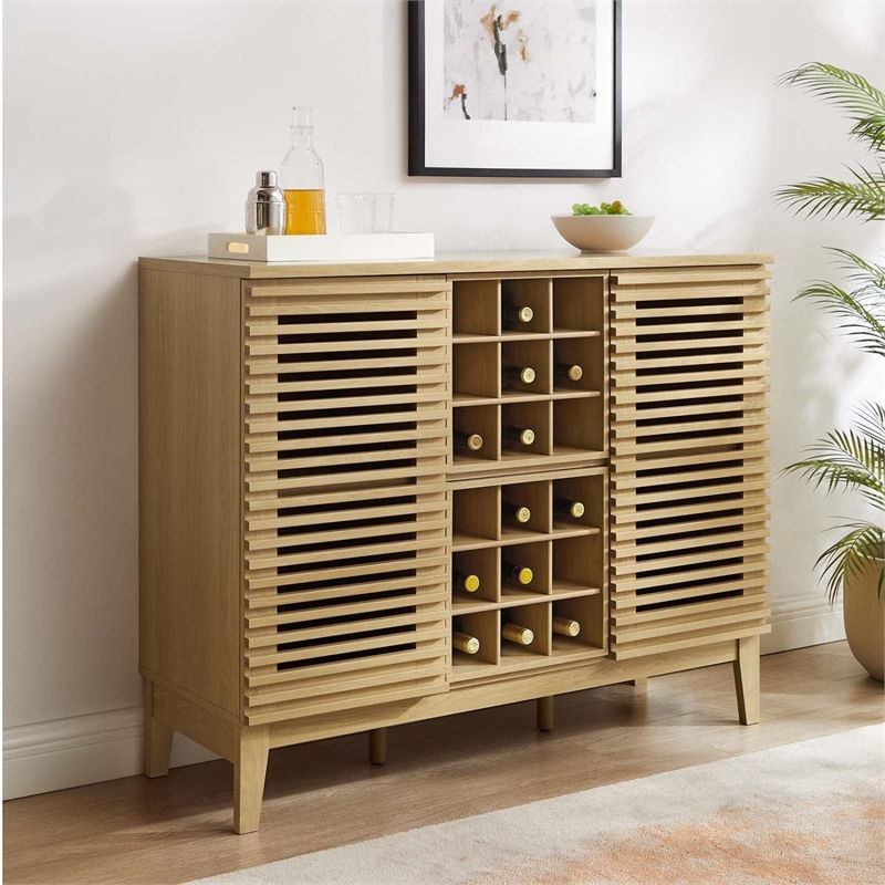 Modway Render Modern Style Particleboard and Laminate Bar Cabinet in Oak