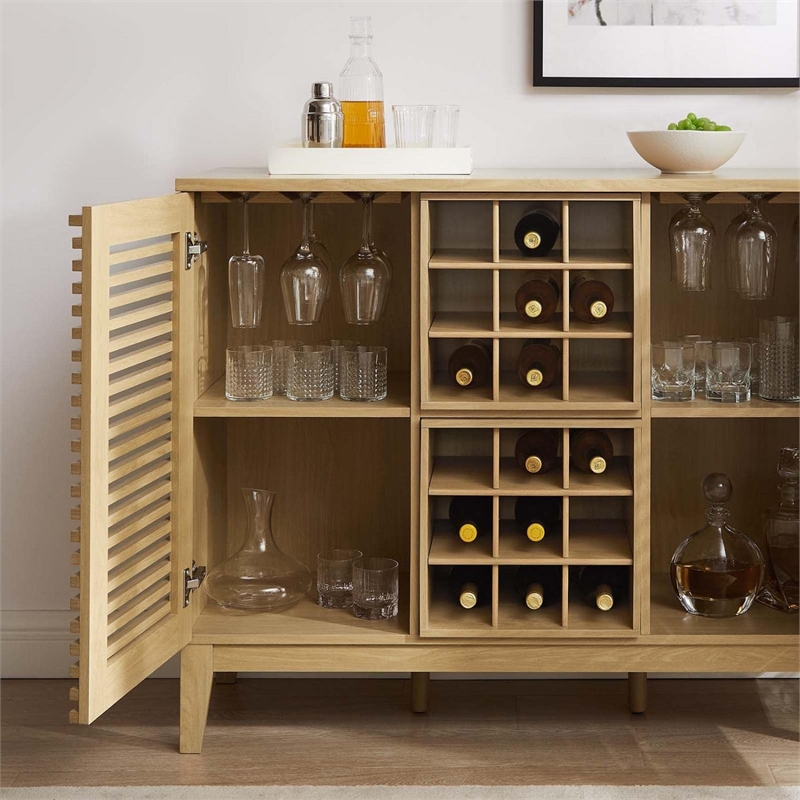 Modway Render Modern Style Particleboard and Laminate Bar Cabinet in Oak
