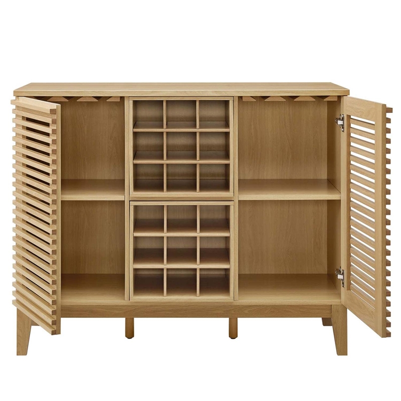 Modway Render Modern Style Particleboard and Laminate Bar Cabinet in Oak