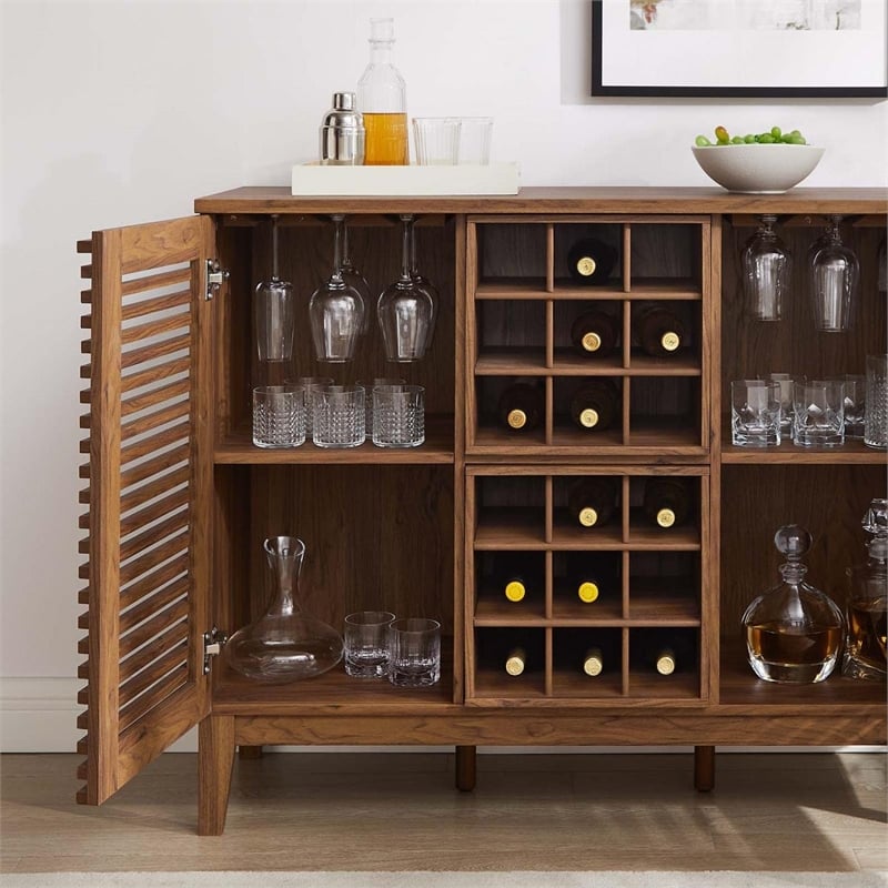 Modway Render Particleboard and Laminate Bar Cabinet in Walnut