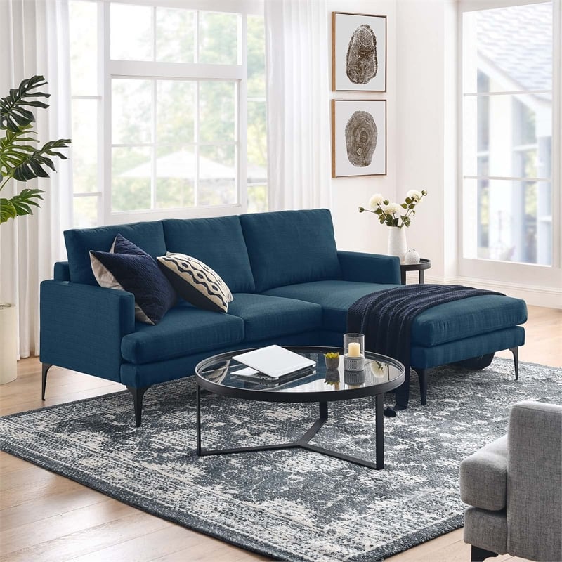 Modway Evermore Right-Facing Metal and Fabric Sectional Sofa in Azure Blue
