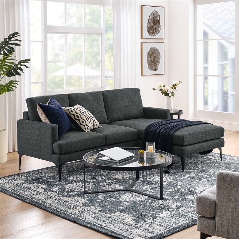 Modway Evermore Right-Facing Metal and Upholstered Fabric Sectional Sofa - Gray
