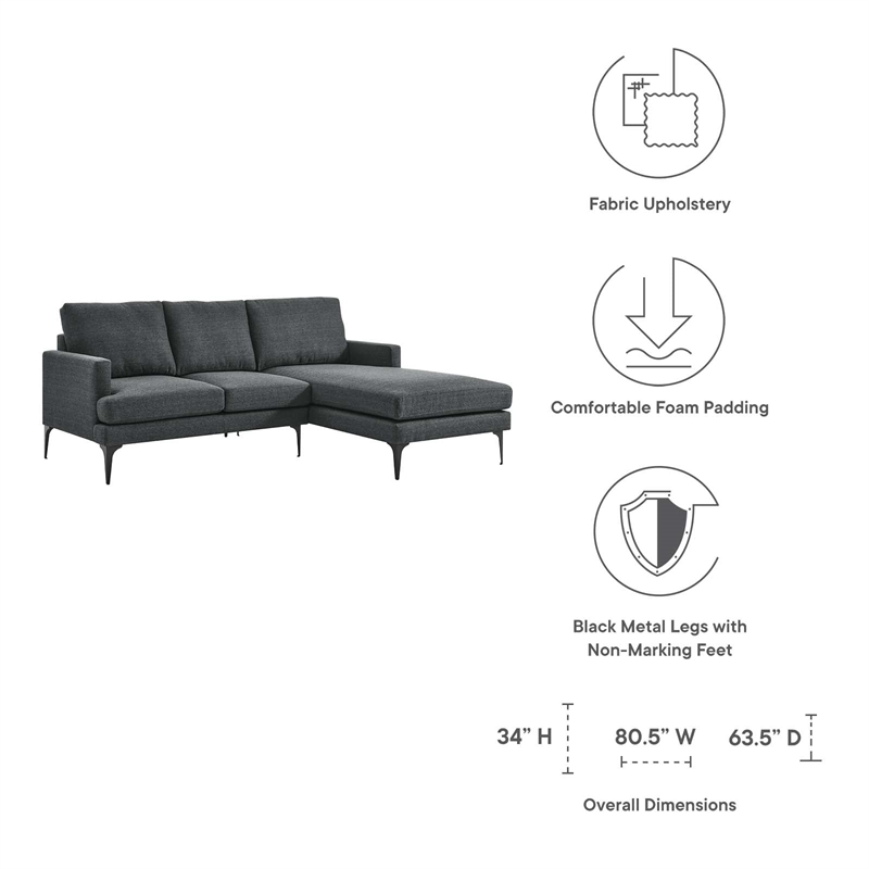 Modway Evermore Right-Facing Metal and Upholstered Fabric Sectional Sofa - Gray