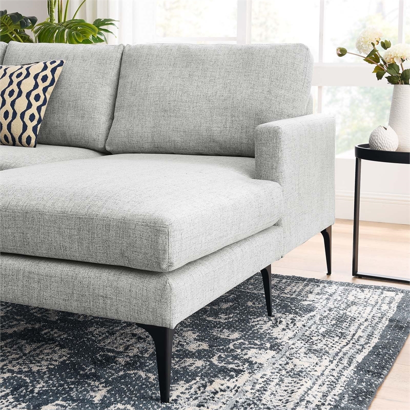 Modway Evermore Right-Facing Metal and Upholstered Fabric Sectional Sofa in Gray