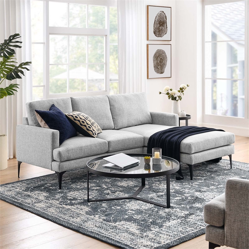 Modway Evermore Right-Facing Metal and Upholstered Fabric Sectional Sofa in Gray