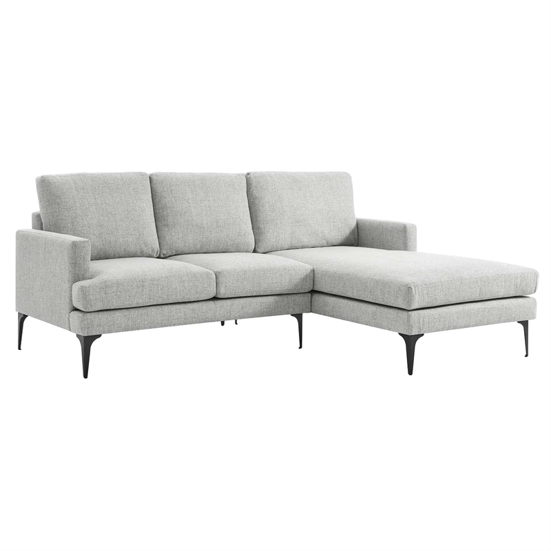 Modway Evermore Right-Facing Metal and Upholstered Fabric Sectional Sofa in Gray