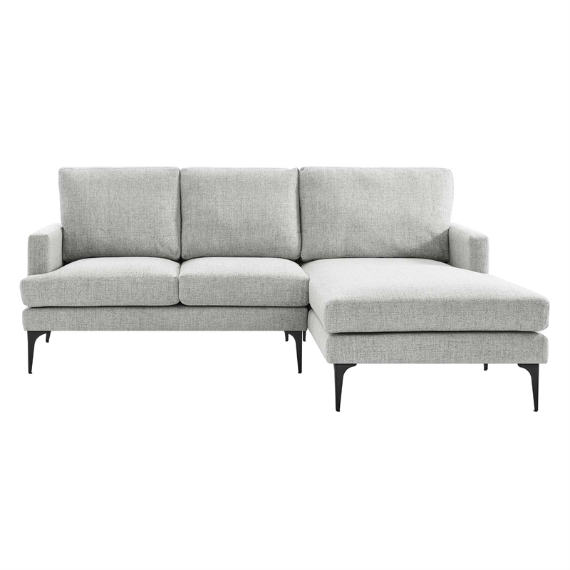 Modway Evermore Right-Facing Metal and Upholstered Fabric Sectional Sofa in Gray