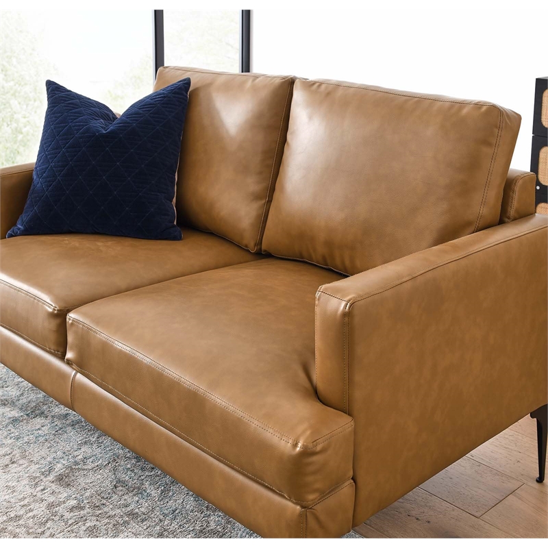 Modway Evermore Modern Style Vegan Leather and Metal Loveseat in Tan