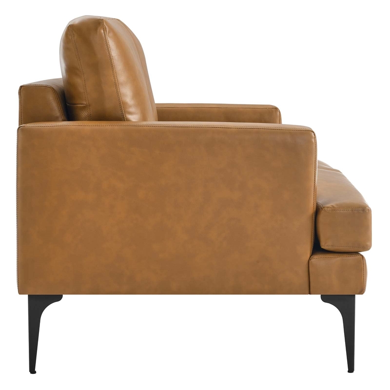 Modway Evermore Modern Style Vegan Leather and Metal Loveseat in Tan