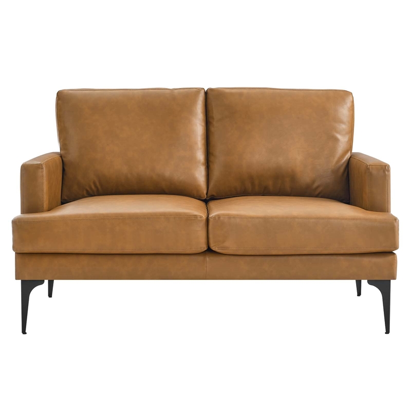 Modway Evermore Modern Style Vegan Leather and Metal Loveseat in Tan