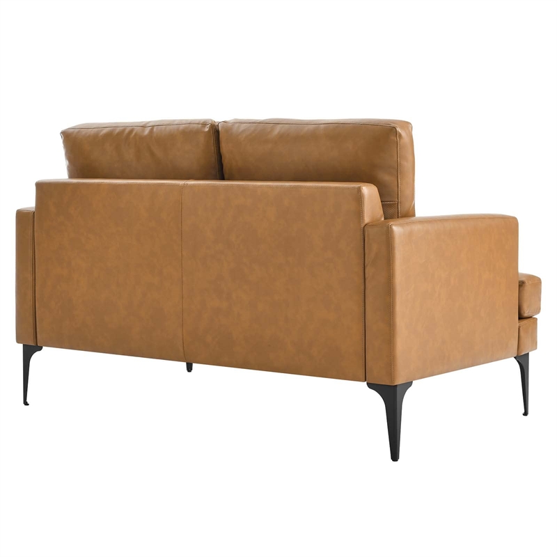 Modway Evermore Modern Style Vegan Leather and Metal Loveseat in Tan