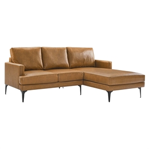 Modway Evermore Right-Facing Vegan Leather and Metal Sectional Sofa in Tan