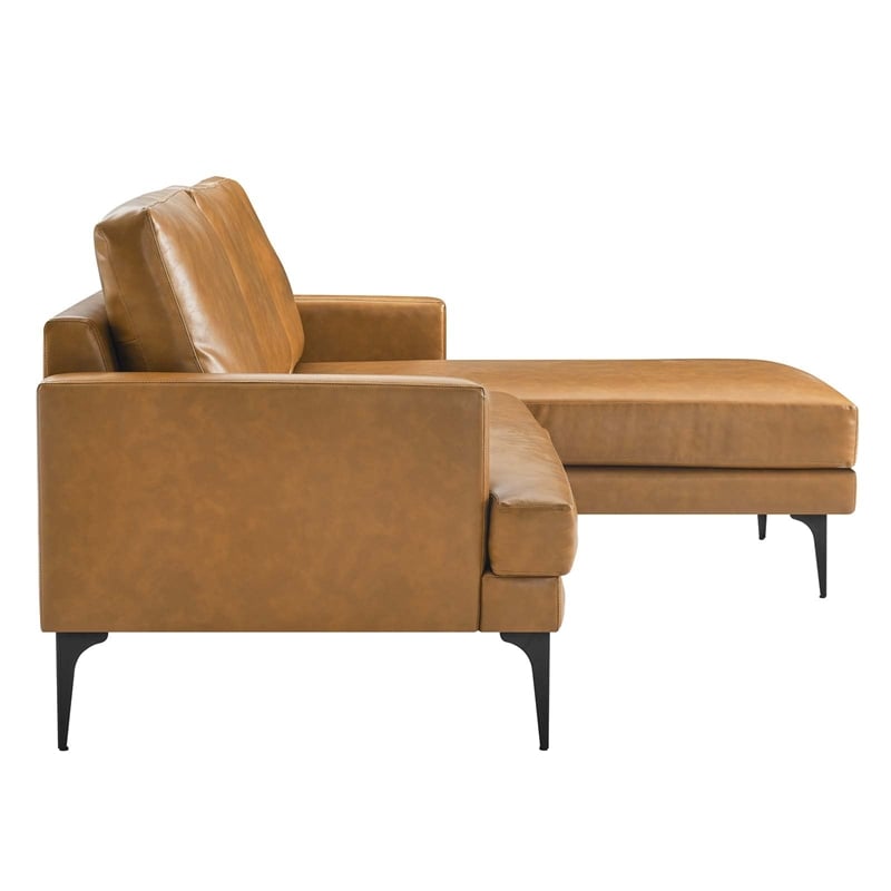 Modway Evermore Right-Facing Vegan Leather and Metal Sectional Sofa in Tan