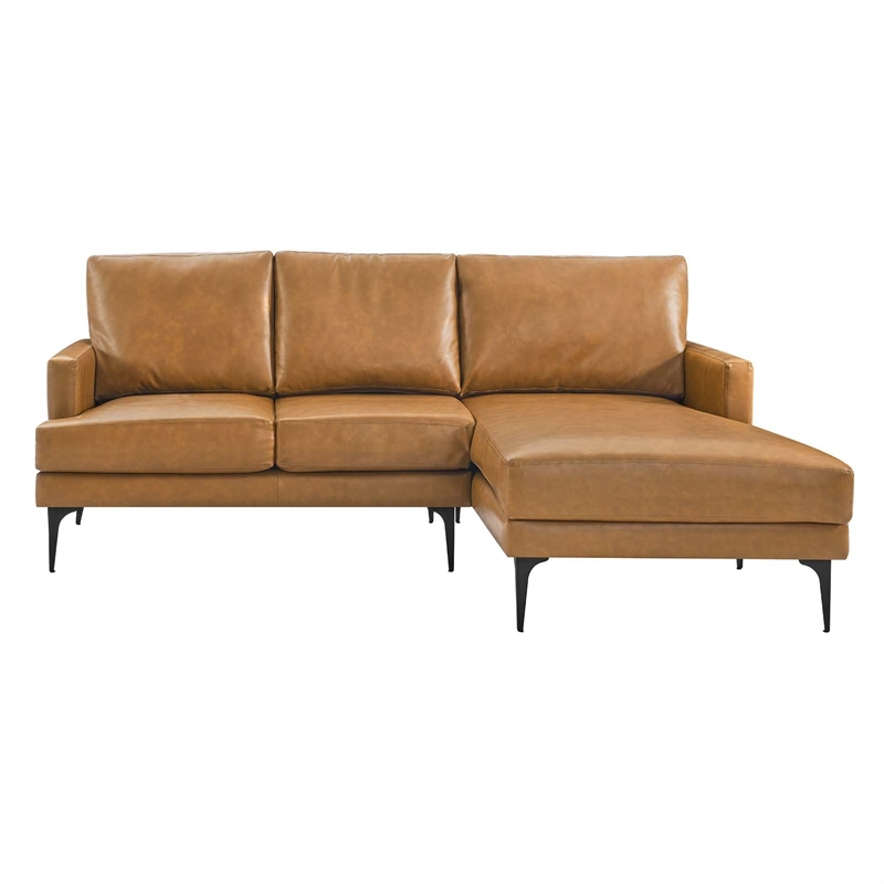Modway Evermore Right-Facing Vegan Leather and Metal Sectional Sofa in Tan