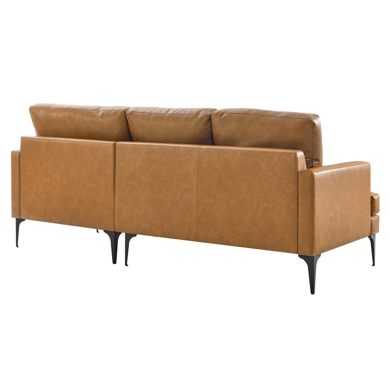 Modway Evermore Right-Facing Vegan Leather and Metal Sectional Sofa in Tan
