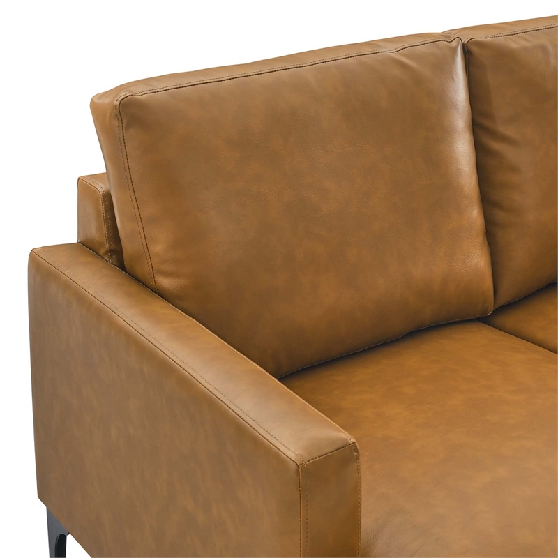 Modway Evermore Right-Facing Vegan Leather and Metal Sectional Sofa in Tan