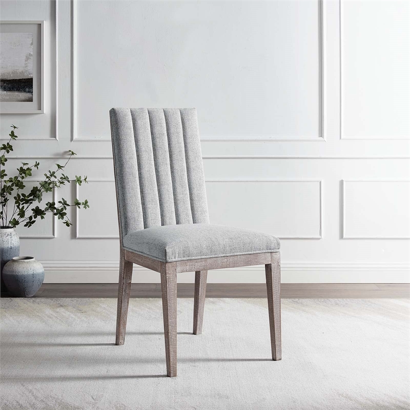 Modway Maisonette Solid Wood and Tufted Fabric Dining Side Chair in Light Gray