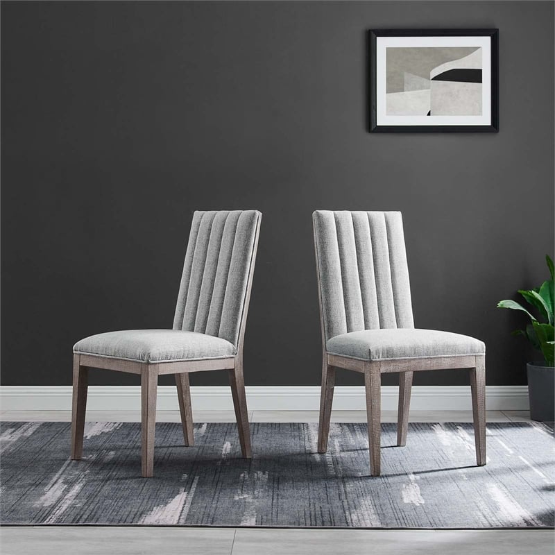 Modway Maisonette Solid Wood and Tufted Fabric Dining Side Chair in Light Gray