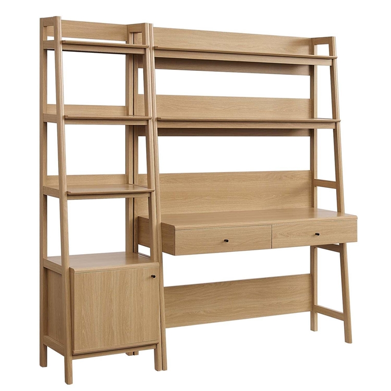 Modway Bixby 2-Piece Modern Style Wood Office Desk and Bookshelf - Oak