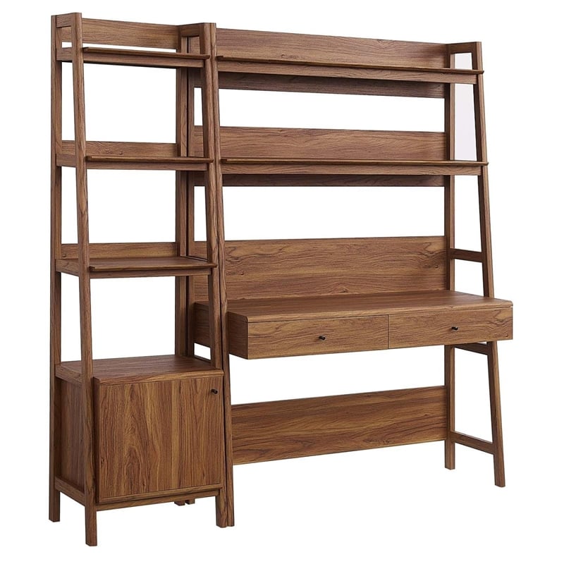 Modway Bixby 2-Piece Wood Office Desk and Bookshelf - Walnut