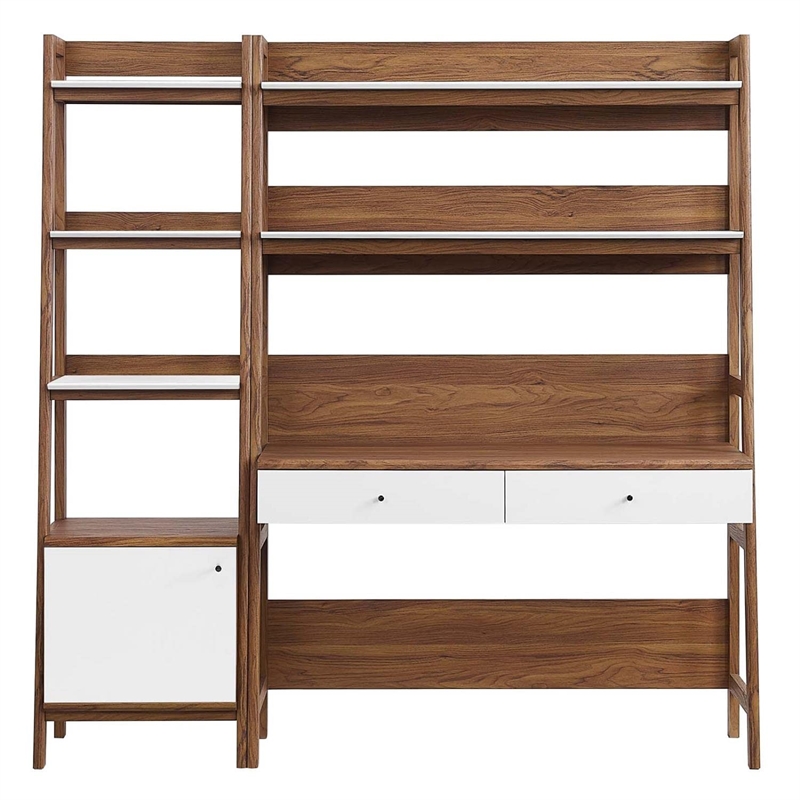 Modway Bixby 2-Piece Wood Office Desk and Bookshelf - Walnut/White