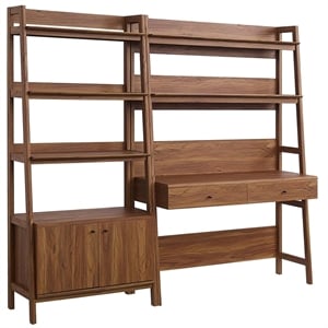 Modway Bixby 2-Piece Wood Office Desk and Bookshelf in Walnut