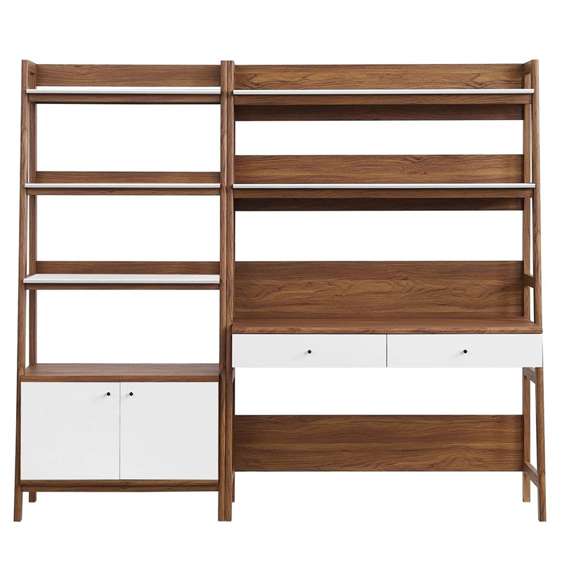 Modway Bixby 2-Piece Wood Office Desk and Bookshelf in Walnut/White