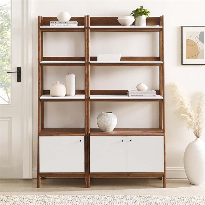 Modway Bixby Particleboard and MDF Bookshelves in Walnut/White (Set of 2)