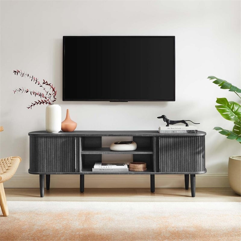 Modway Contour Rubberwood and MDF Wood TV Stand for TVs up to 60