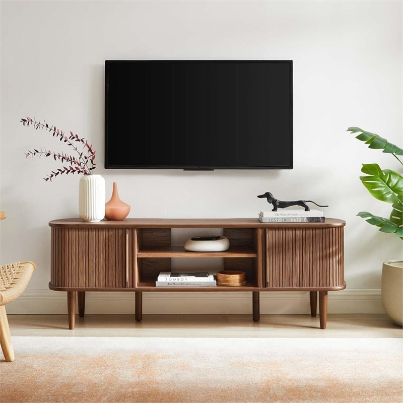 Modway Contour Rubberwood and MDF Wood TV Stand for TVs up to 60