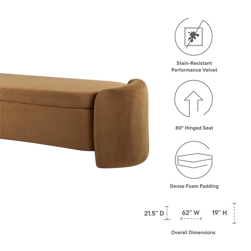 Modway Nebula Upholstered Performance Velvet Bench in Cognac Brown