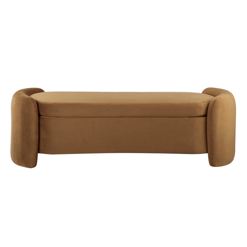 Modway Nebula Upholstered Performance Velvet Bench in Cognac Brown
