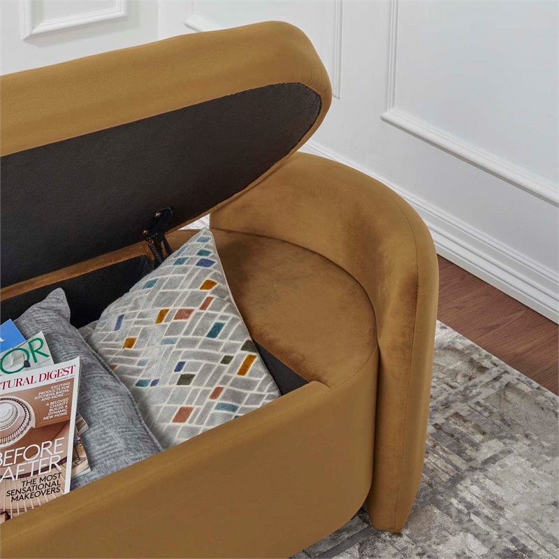 Modway Nebula Upholstered Performance Velvet Bench in Cognac Brown