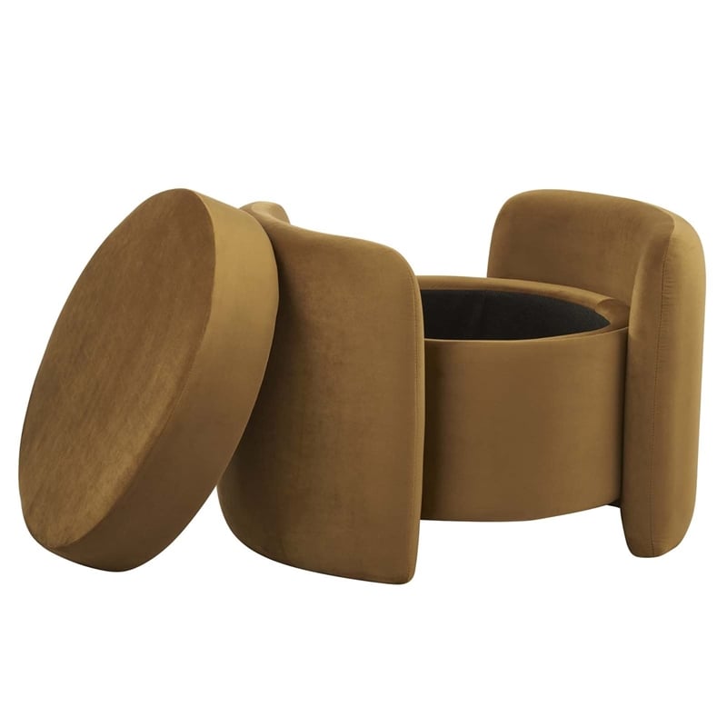 modway nebula upholstered performance velvet ottoman in cognac brown