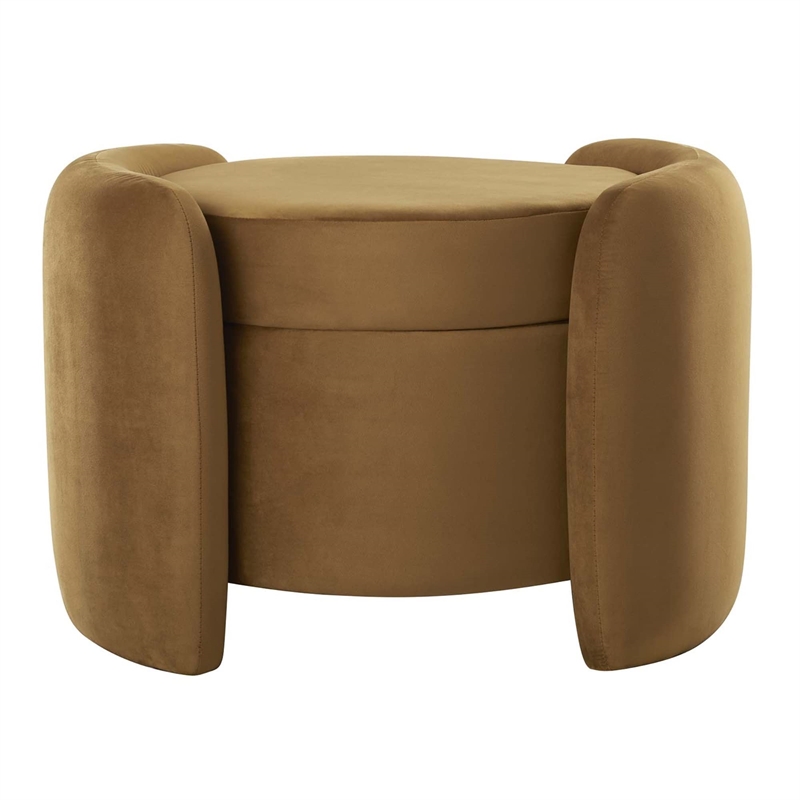 modway nebula upholstered performance velvet ottoman in cognac brown