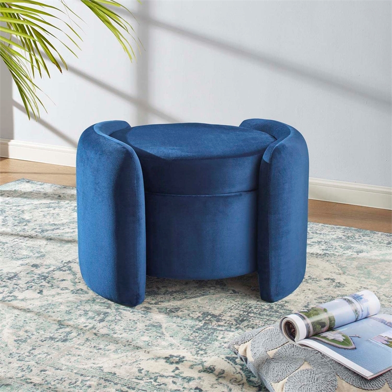 Modway Nebula Upholstered Performance Velvet Ottoman in Midnight Blue